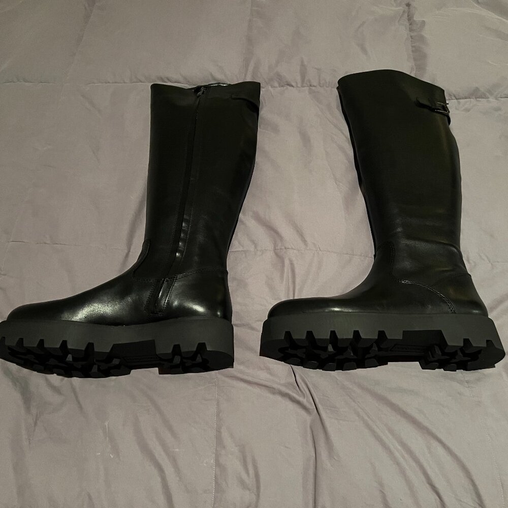 Franco Sarto Black Knee-High Lug Sole Boots